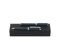 Подарочный набор: ручка шариковая, ручка-роллер. Hugo Boss, темно-синий/серебристый