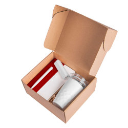 Подарочный набор ANGLE: бизнес-блокнот, кружка, ручка, зарядное устройство, коробка, стружка (белый, красный)