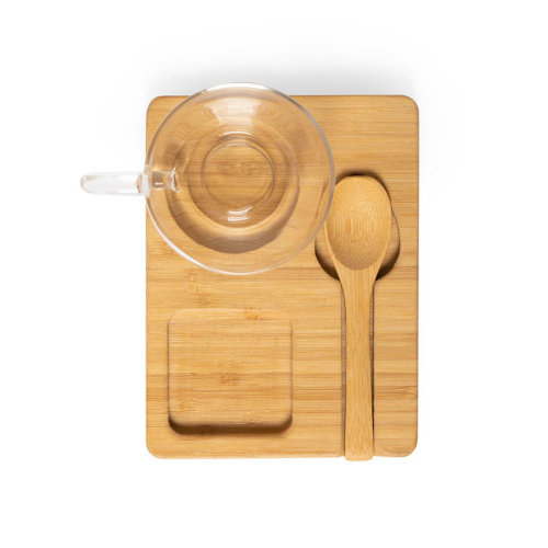 Набор MORKEL:чашка, ложка, подставка, бамбук, боросиликатное стекло (прозрачный)