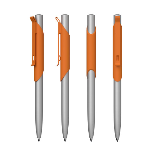 Ручка шариковая "Skil", покрытие soft touch, оранжевый с серебристым