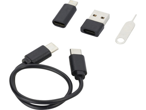 Savvy модульный кабель для зарядки из переработанной пластмассы с держателем для мобильного телефона - Черный