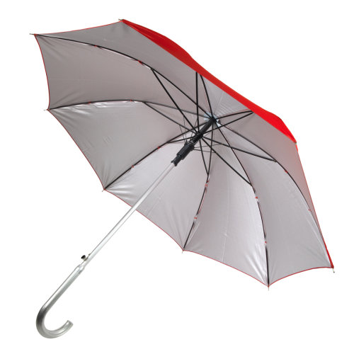 Зонт-трость SILVER, пластиковая ручка, полуавтомат (красный, серебристый)