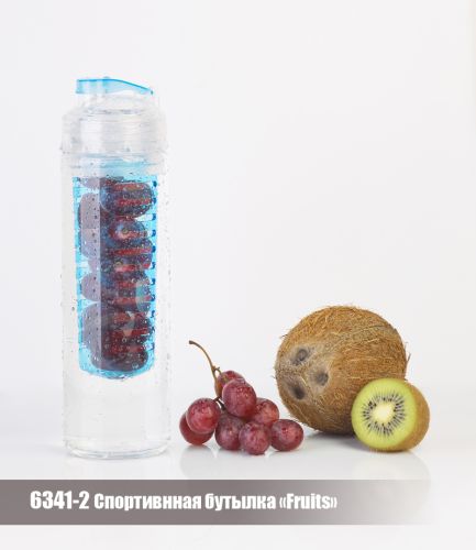 Бутылка для воды "Fruits" 700 мл с емкостью для фруктов, синий/прозрачный