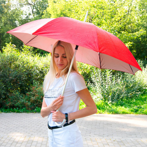Зонт-трость SILVER, пластиковая ручка, полуавтомат (красный, серебристый)