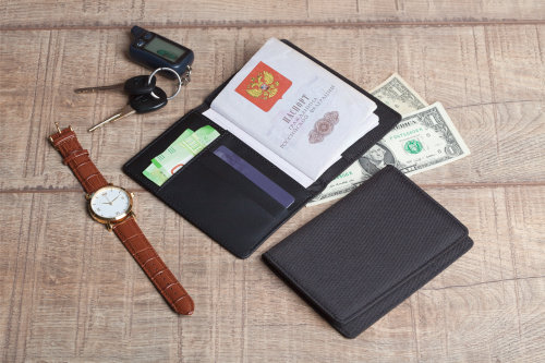 Обложка для паспорта и кредиток с RFID - защитой от считывания данных, черный