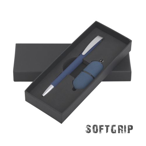 Набор ручка + флеш-карта 16 Гб в футляре, покрытие soft grip, темно-синий
