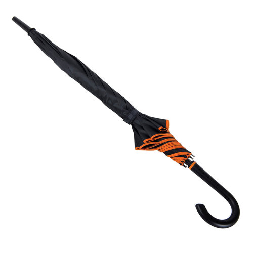 Зонт-трость BACK TO BLACK, пластиковая ручка, полуавтомат (черный, оранжевый)