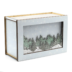 Лес в снегу (прямоугольная, светлая)  - упаковка новогодняя из дерева