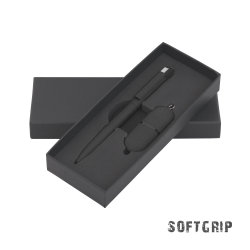 Набор ручка + флеш-карта 16 Гб в футляре, покрытие soft grip, черный
